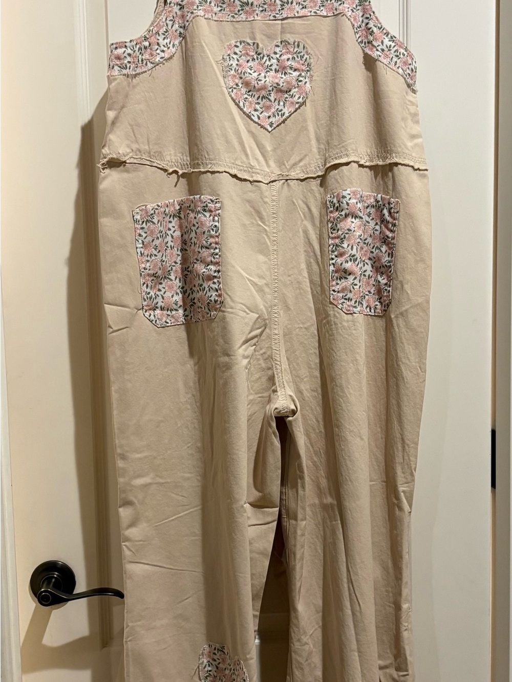 POL Cream Patchwork Wide-Leg Jumpsuit with Floral Trim - Picture 6 of 7